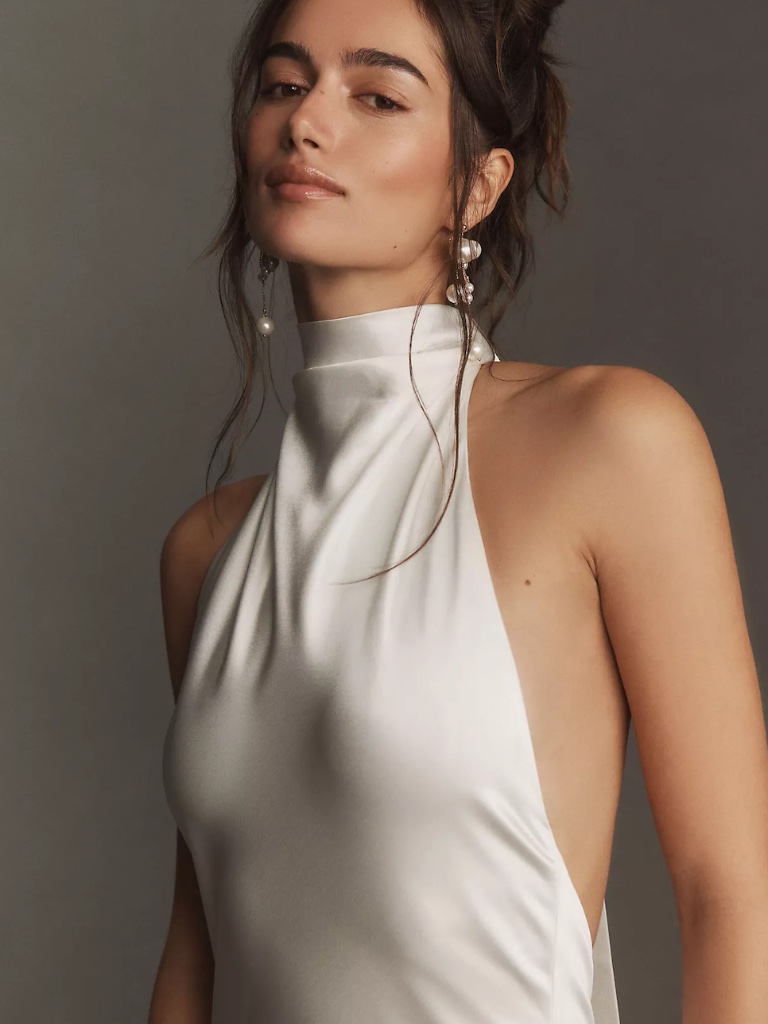 Sau Lee Penelope High-Neck Open-Back Satin Maxi Dress Size 2 — image 3 of 8